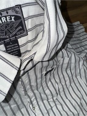 Avirex Shirt sz L White Black Pinstripes Stripes Button Up Camp Casual Y2K *asis